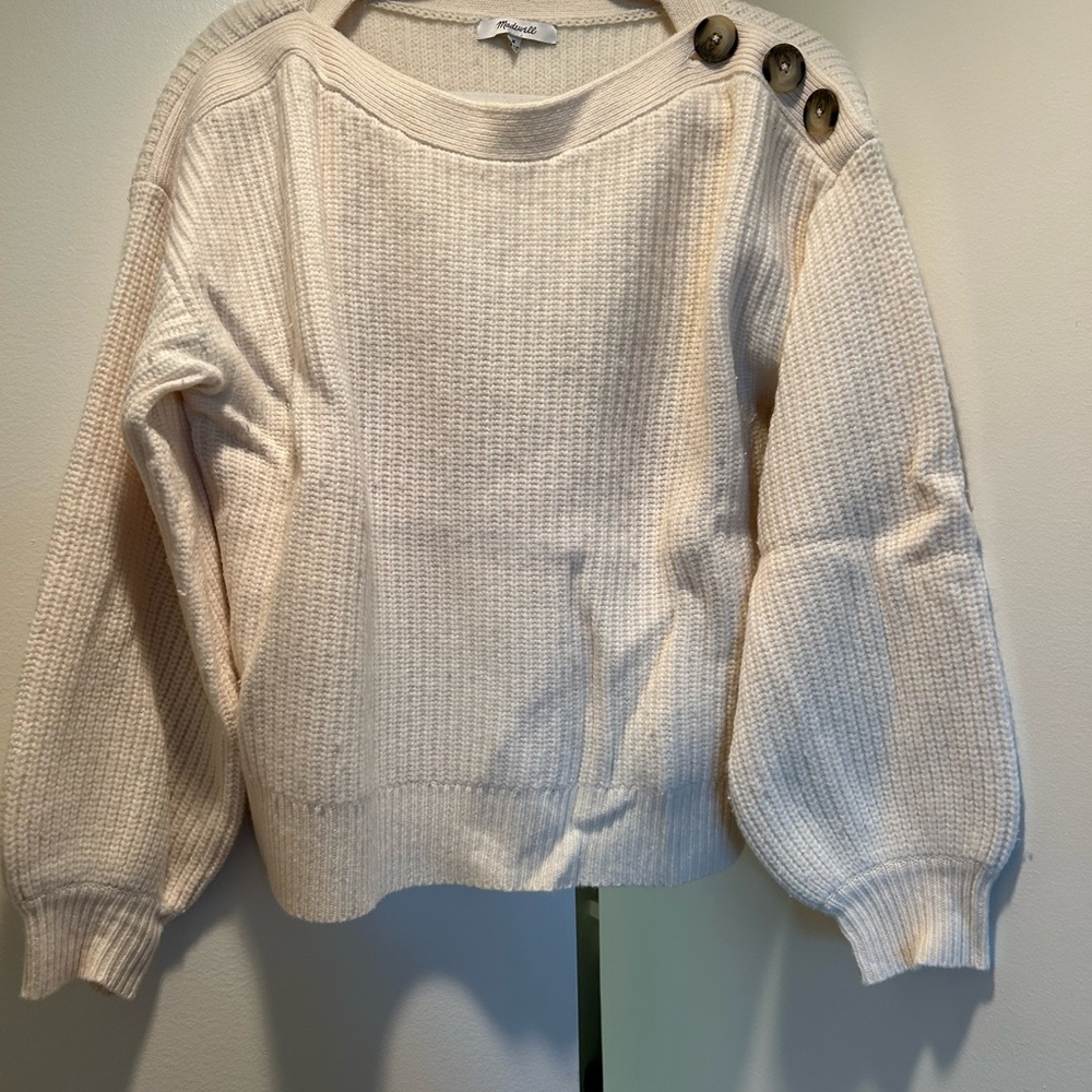 Women's Cream Sweater with Button Detail
